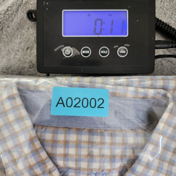 Tasso Elba Shirt Mens XXL 18-18 1/2 Blue White Tan Plaid Long Sleeve Button Up - Picture 11 of 11